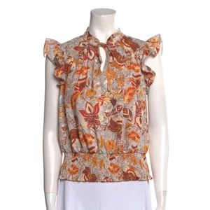 Rachel Zoe Short Sleeve Floral Patterned Blouse Size M